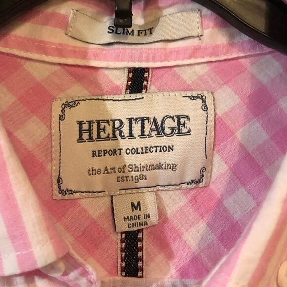 Heritage Sz M Pink White Classic Stripe Slim Fit Button Down Shirt - Picture 8 of 9